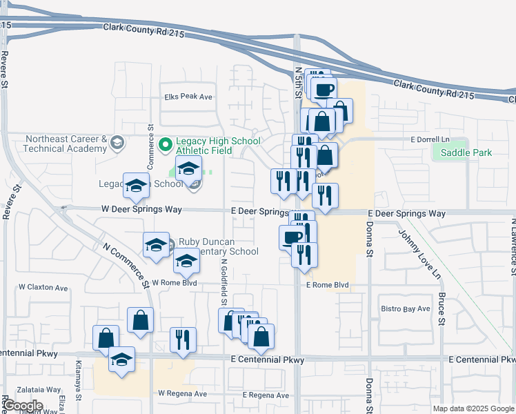 map of restaurants, bars, coffee shops, grocery stores, and more near 6804 Big Bend Ranch Street in North Las Vegas