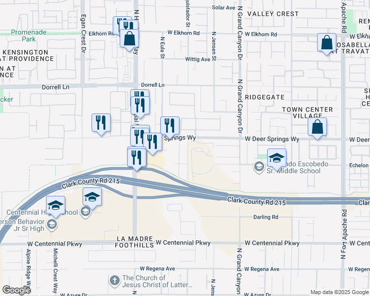map of restaurants, bars, coffee shops, grocery stores, and more near 6765 North Conquistador Street in Las Vegas
