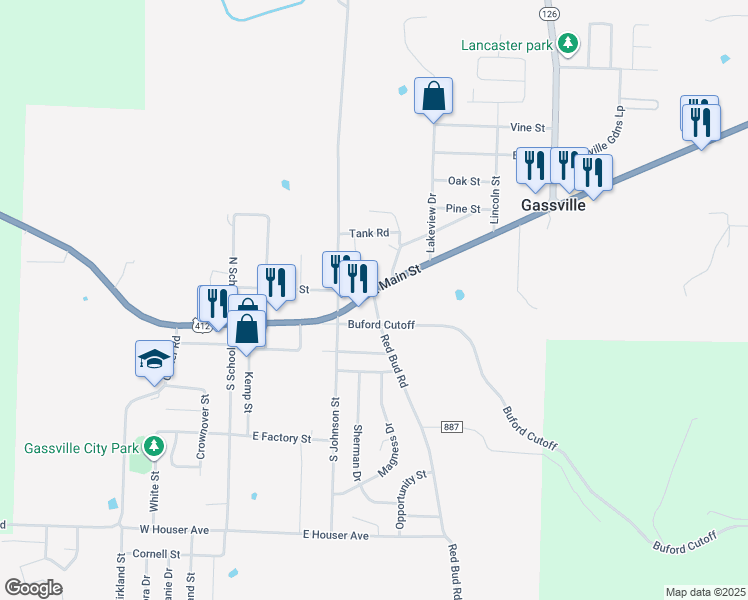 map of restaurants, bars, coffee shops, grocery stores, and more near 413 East Main Street in Gassville