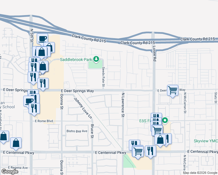 map of restaurants, bars, coffee shops, grocery stores, and more near 1616 Danielle Rebecca Avenue in North Las Vegas