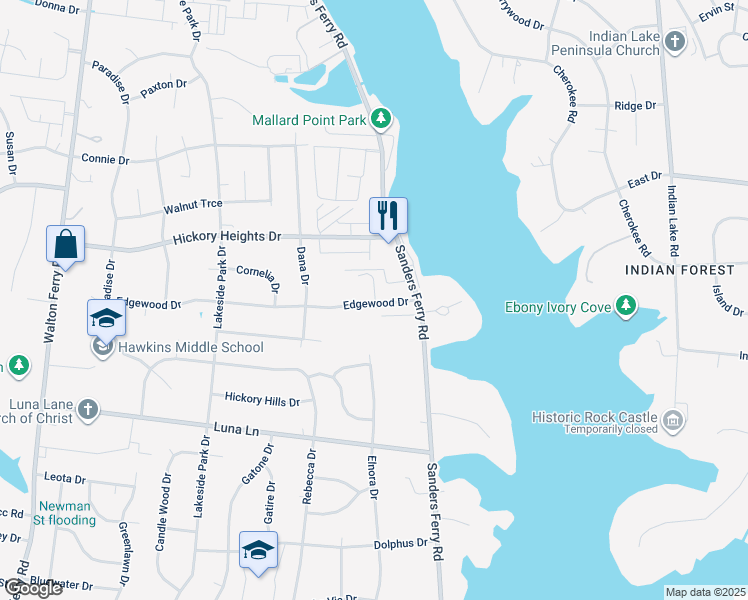 map of restaurants, bars, coffee shops, grocery stores, and more near 210 Edgewood Drive in Hendersonville