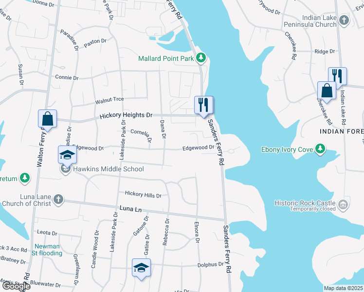map of restaurants, bars, coffee shops, grocery stores, and more near 224 Edgewood Drive in Hendersonville
