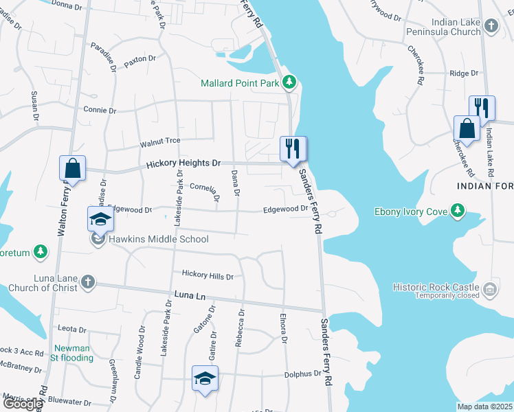 map of restaurants, bars, coffee shops, grocery stores, and more near 170 Edgewood Drive in Hendersonville