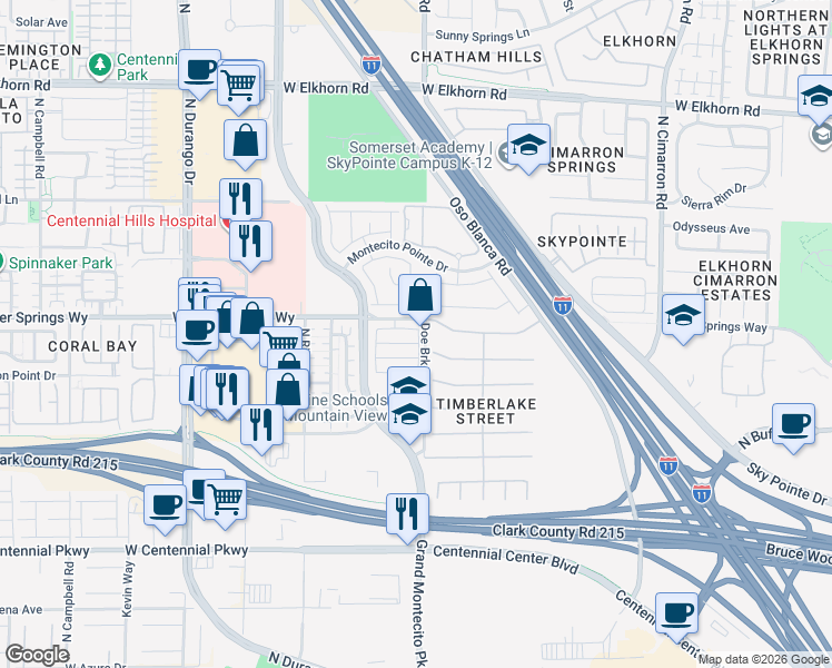map of restaurants, bars, coffee shops, grocery stores, and more near 8407 Sequoia Grove Avenue in Las Vegas