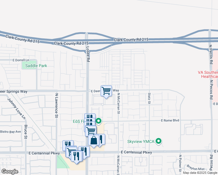 map of restaurants, bars, coffee shops, grocery stores, and more near 2655 East Deer Springs Way in North Las Vegas