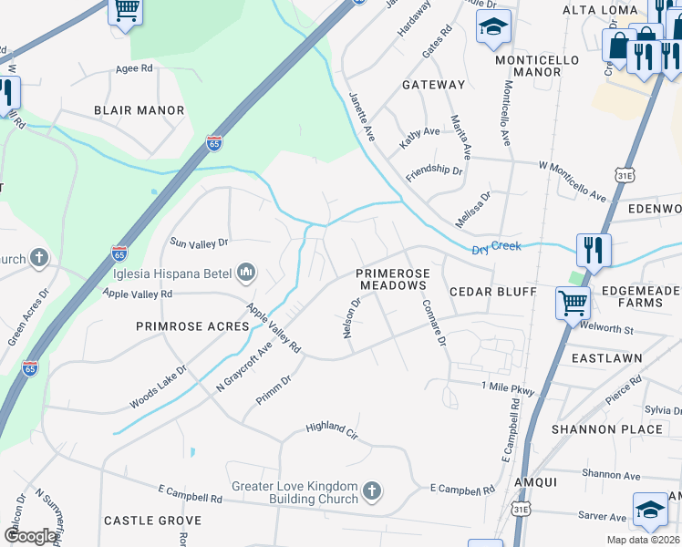map of restaurants, bars, coffee shops, grocery stores, and more near 1136 North Graycroft Avenue in Nashville