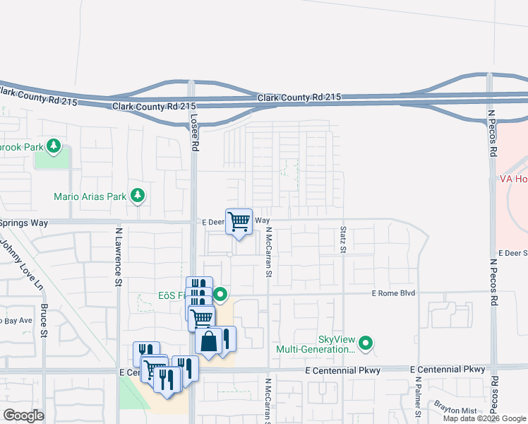 map of restaurants, bars, coffee shops, grocery stores, and more near 2655 East Deer Springs Way in North Las Vegas