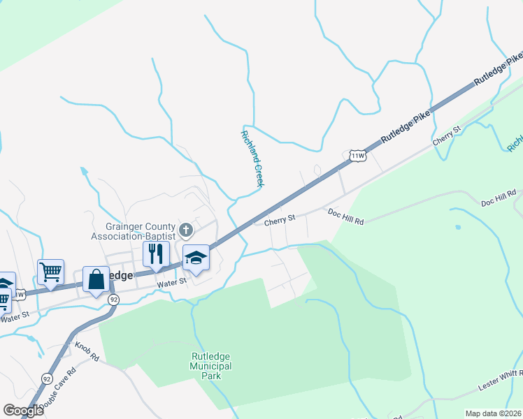 map of restaurants, bars, coffee shops, grocery stores, and more near 133 Cherry Street in Rutledge