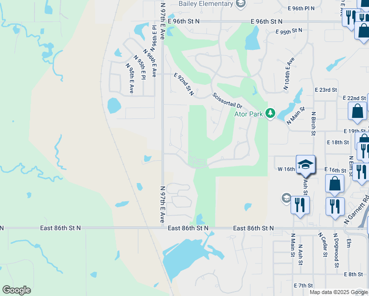 map of restaurants, bars, coffee shops, grocery stores, and more near 8403 North 100th East Avenue in Owasso