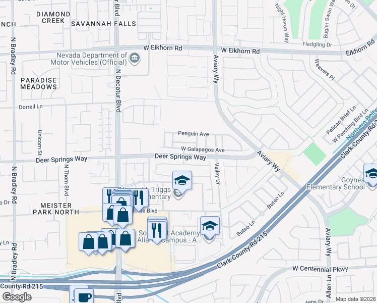 map of restaurants, bars, coffee shops, grocery stores, and more near 4421 West Galapagos Avenue in North Las Vegas
