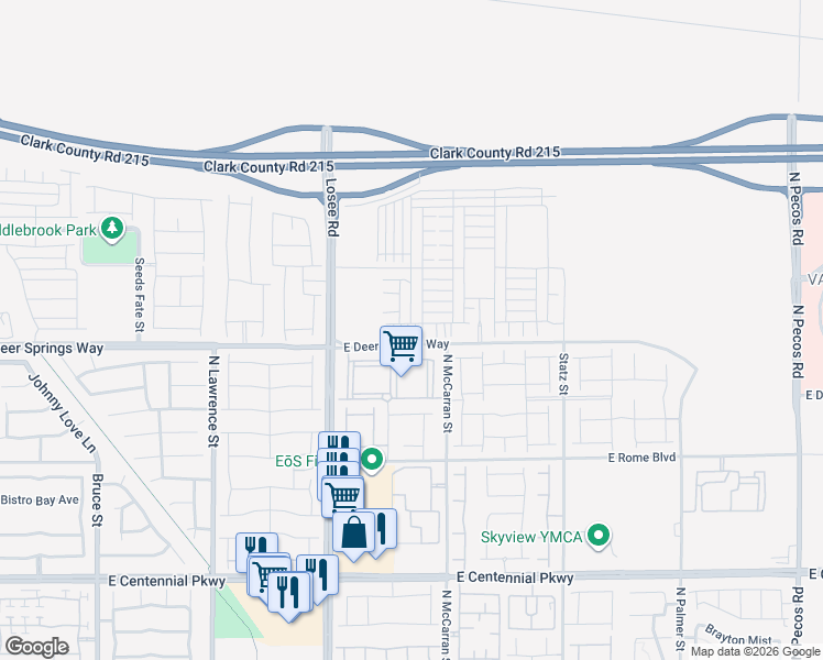 map of restaurants, bars, coffee shops, grocery stores, and more near 2655 East Deer Springs Way in North Las Vegas