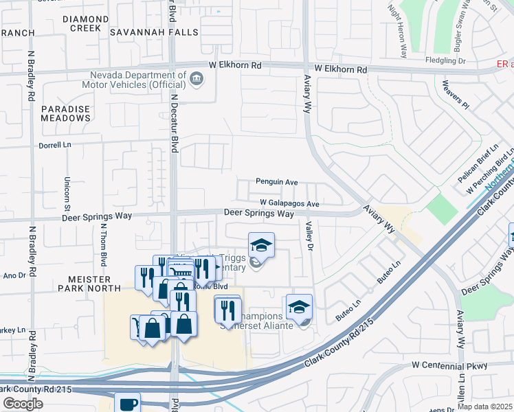 map of restaurants, bars, coffee shops, grocery stores, and more near 4441 West Galapagos Avenue in North Las Vegas