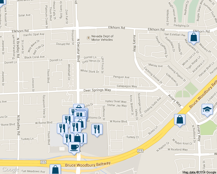 map of restaurants, bars, coffee shops, grocery stores, and more near 4440 Meadowlark Wing Way in North Las Vegas