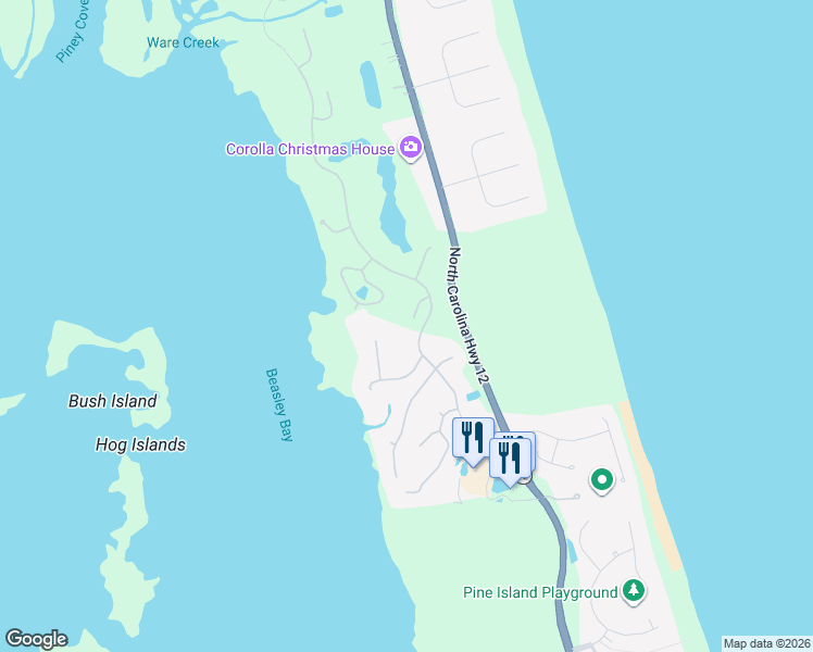 map of restaurants, bars, coffee shops, grocery stores, and more near 511 Night Heron Court in Corolla
