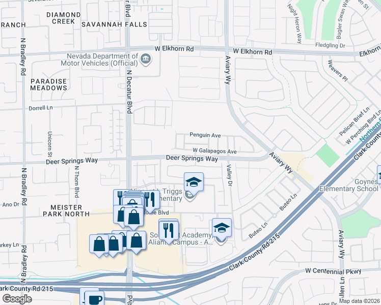 map of restaurants, bars, coffee shops, grocery stores, and more near 4441 West Galapagos Avenue in North Las Vegas