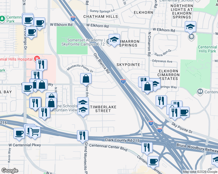 map of restaurants, bars, coffee shops, grocery stores, and more near 8224 West Deer Springs Way in Las Vegas