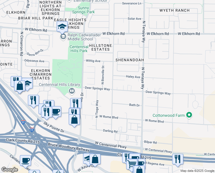 map of restaurants, bars, coffee shops, grocery stores, and more near 7410 Deer Springs Way in Las Vegas