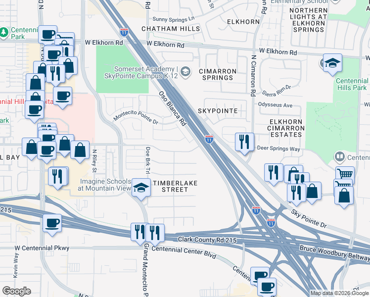 map of restaurants, bars, coffee shops, grocery stores, and more near 8224 West Deer Springs Way in Las Vegas