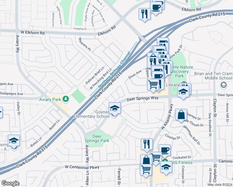 map of restaurants, bars, coffee shops, grocery stores, and more near 6741 Lookout Lodge Lane in North Las Vegas