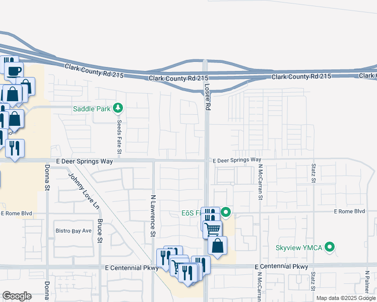 map of restaurants, bars, coffee shops, grocery stores, and more near 6830 Camino Real Street in North Las Vegas