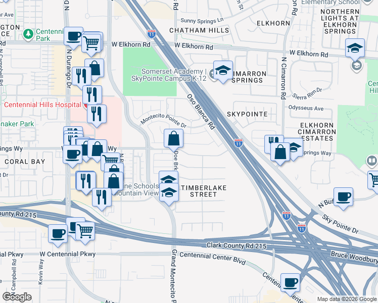 map of restaurants, bars, coffee shops, grocery stores, and more near 8320 West Deer Springs Way in Las Vegas