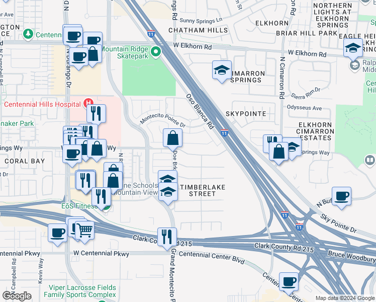 map of restaurants, bars, coffee shops, grocery stores, and more near 8320 West Deer Springs Way in Las Vegas