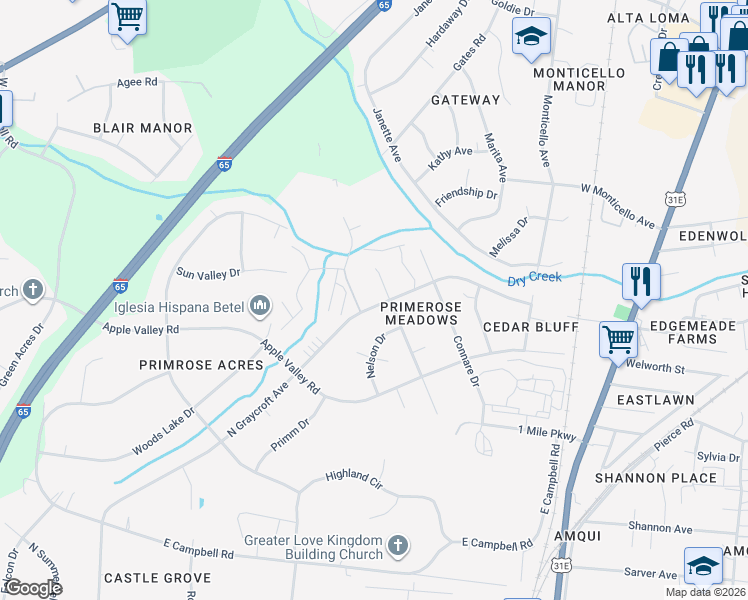 map of restaurants, bars, coffee shops, grocery stores, and more near 113 Slayton Court in Nashville