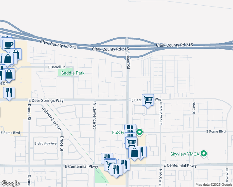 map of restaurants, bars, coffee shops, grocery stores, and more near 6830 Camino Real Street in North Las Vegas