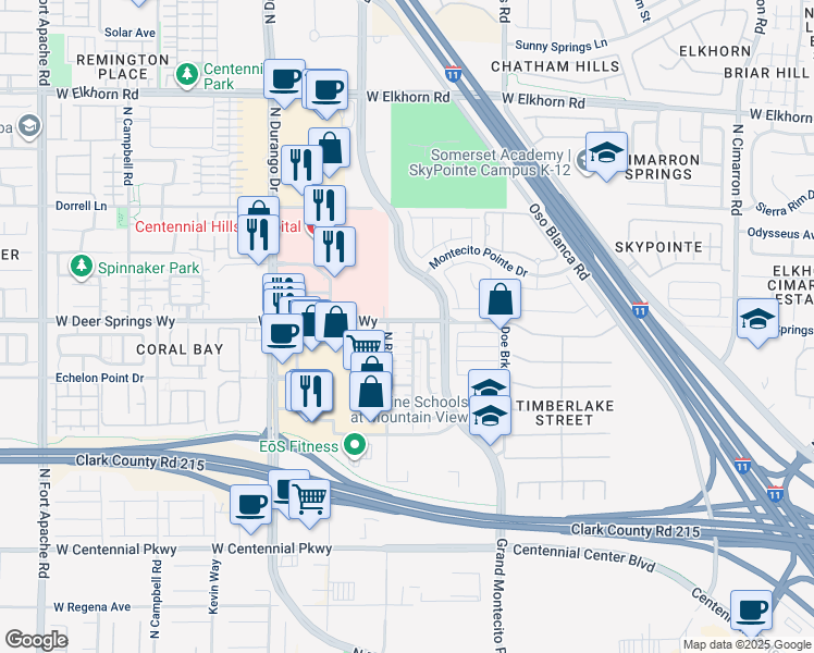map of restaurants, bars, coffee shops, grocery stores, and more near 8556 West Deer Springs Way in Las Vegas