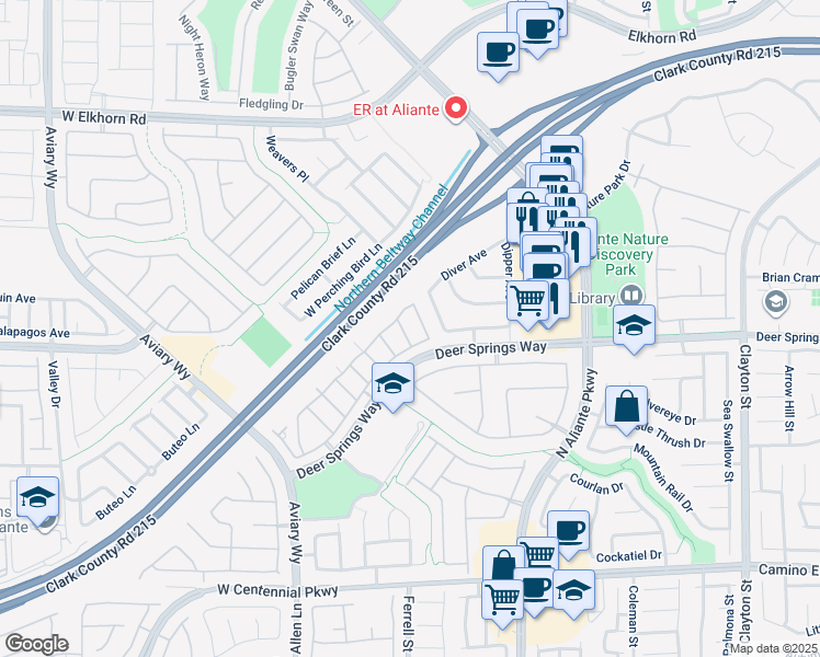 map of restaurants, bars, coffee shops, grocery stores, and more near 6833 North Dovecote Avenue in North Las Vegas