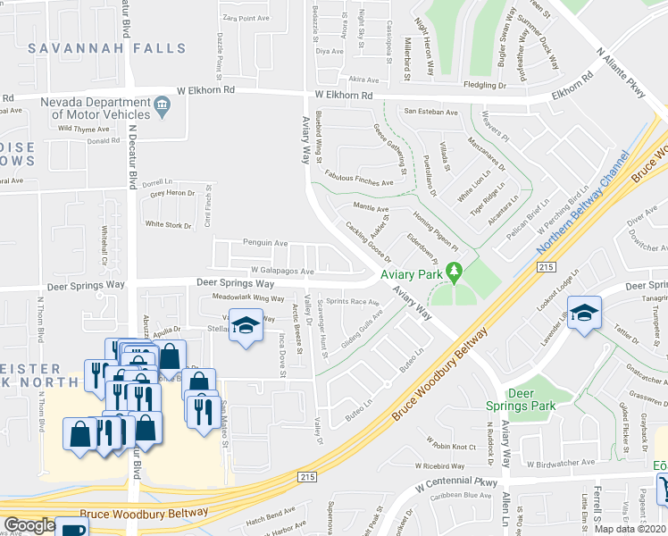 map of restaurants, bars, coffee shops, grocery stores, and more near 6869 Desert Thrasher Drive in North Las Vegas