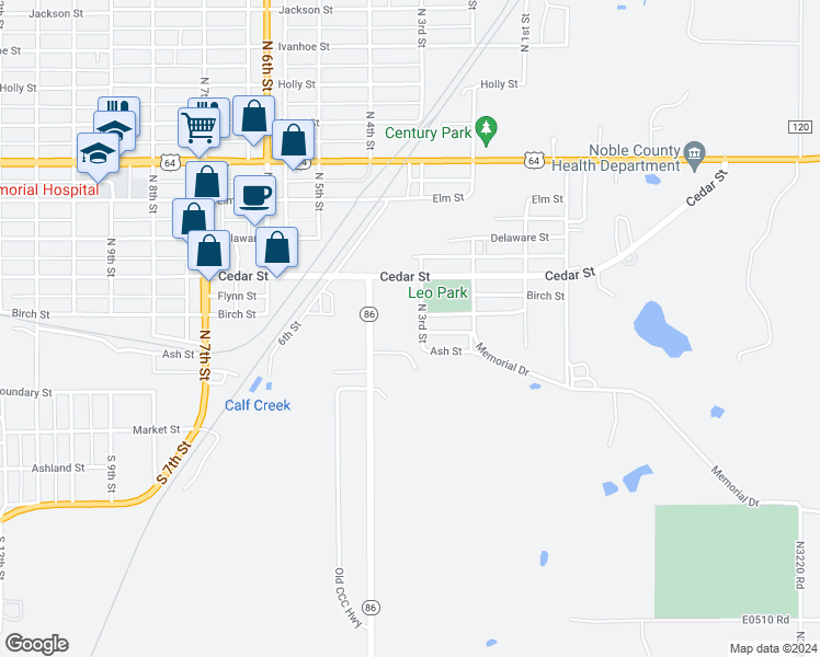 map of restaurants, bars, coffee shops, grocery stores, and more near 201 North 3rd Street in Perry