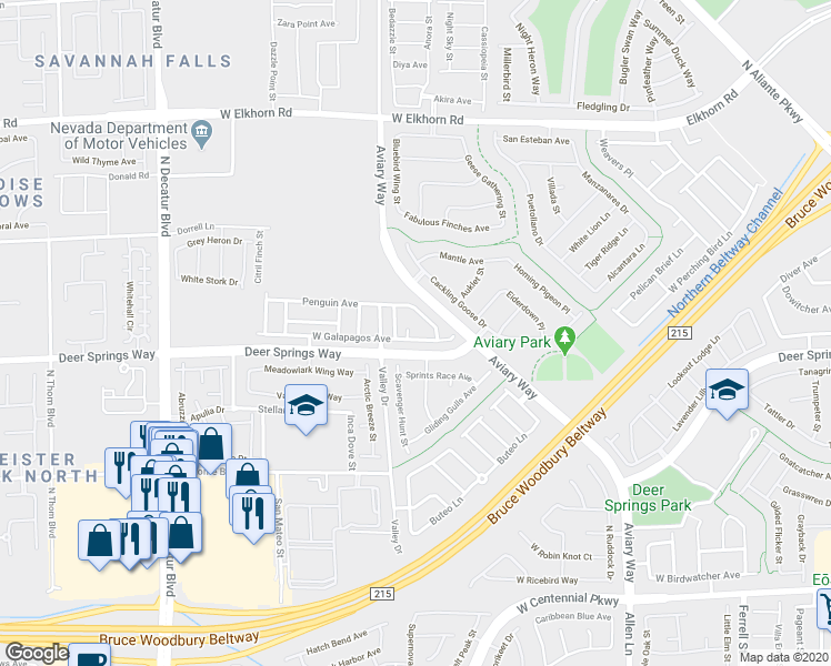 map of restaurants, bars, coffee shops, grocery stores, and more near 4220 West Galapagos Avenue in North Las Vegas