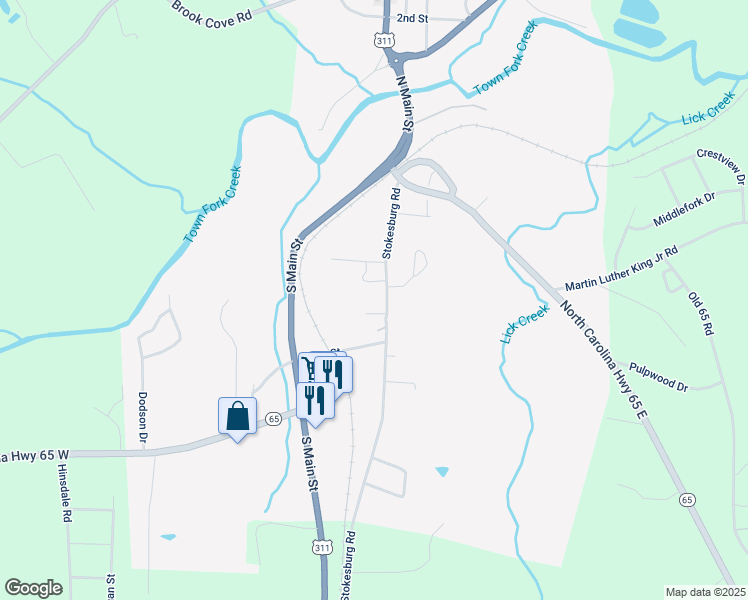 map of restaurants, bars, coffee shops, grocery stores, and more near 619 Stokesburg Road in Walnut Cove