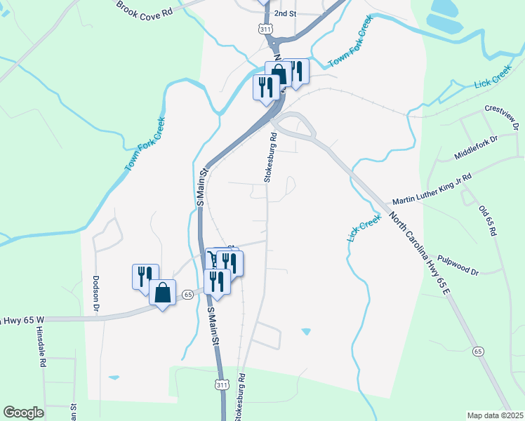 map of restaurants, bars, coffee shops, grocery stores, and more near 619 Stokesburg Road in Walnut Cove