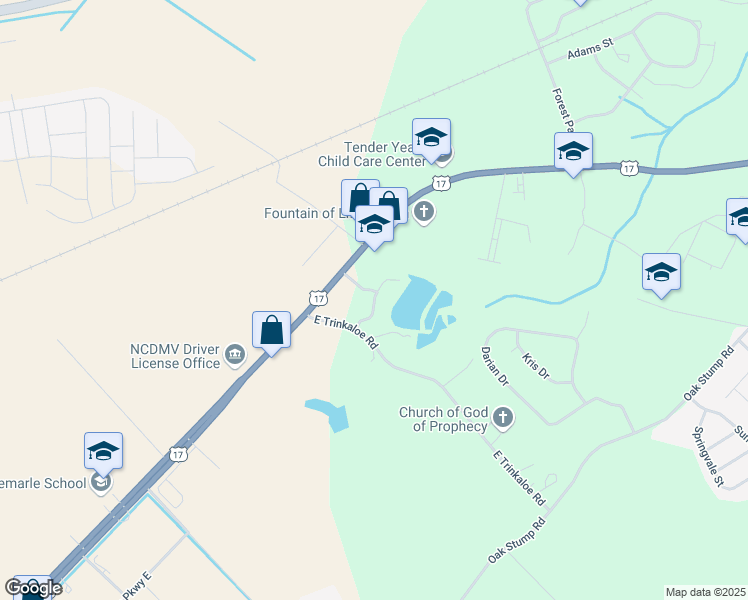 map of restaurants, bars, coffee shops, grocery stores, and more near 100 Cameron Drive in Elizabeth City