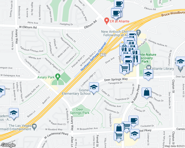 map of restaurants, bars, coffee shops, grocery stores, and more near 6741 Lookout Lodge Lane in North Las Vegas