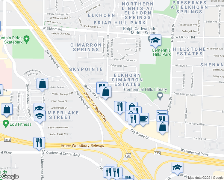 map of restaurants, bars, coffee shops, grocery stores, and more near 6818 Anteus Court in Las Vegas