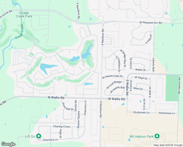 map of restaurants, bars, coffee shops, grocery stores, and more near 5302 South Braebourne Court in Rogers