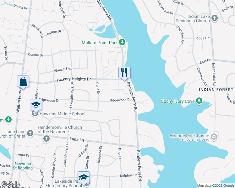 map of restaurants, bars, coffee shops, grocery stores, and more near 111 Crossfield Drive in Hendersonville