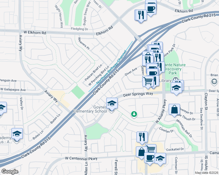 map of restaurants, bars, coffee shops, grocery stores, and more near 6733 Lookout Lodge Lane in North Las Vegas
