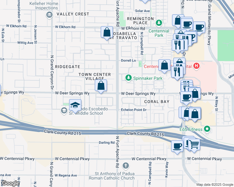 map of restaurants, bars, coffee shops, grocery stores, and more near N Fort Apache Rd & W Deer Springs Way in Las Vegas