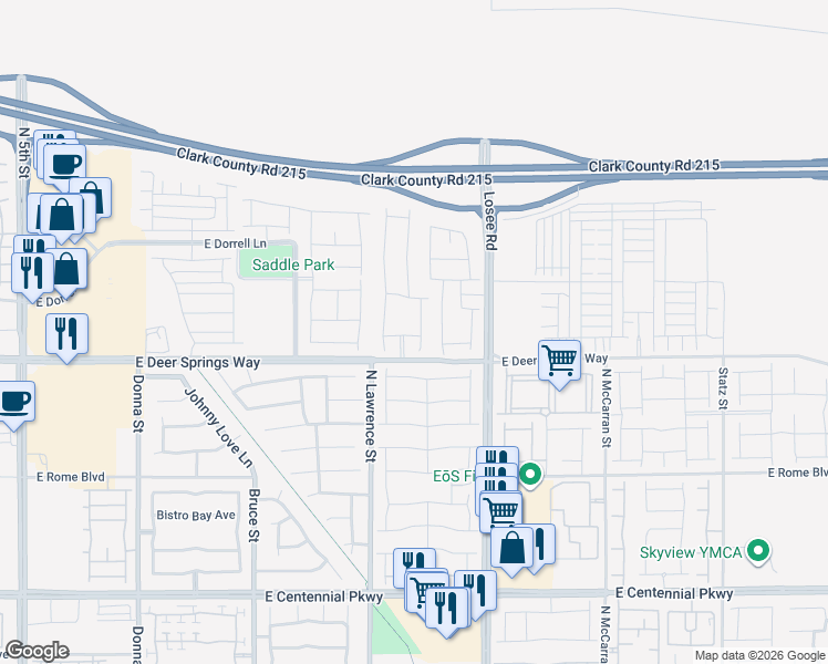 map of restaurants, bars, coffee shops, grocery stores, and more near 640 East Deer Springs Way in North Las Vegas