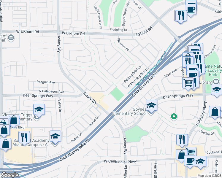 map of restaurants, bars, coffee shops, grocery stores, and more near 6885 Homing Pigeon Place in North Las Vegas