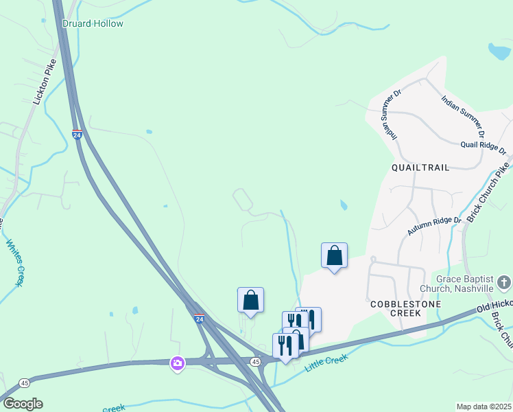 map of restaurants, bars, coffee shops, grocery stores, and more near 585 Hickory Hills Boulevard in Nashville