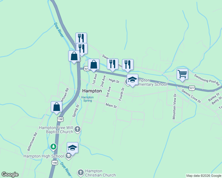 map of restaurants, bars, coffee shops, grocery stores, and more near 208 3rd Avenue in Hampton