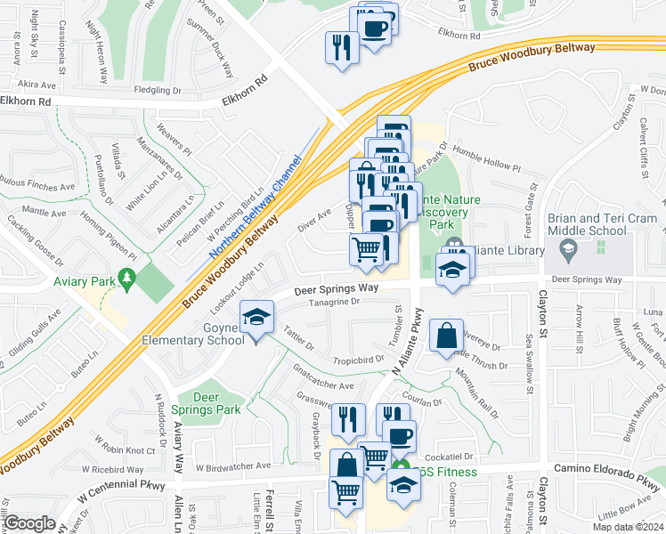 map of restaurants, bars, coffee shops, grocery stores, and more near 2908 Dotted Wren Avenue in North Las Vegas