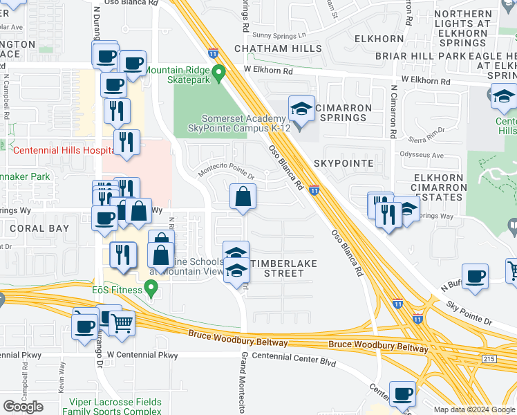 map of restaurants, bars, coffee shops, grocery stores, and more near 8320 West Deer Springs Way in Las Vegas