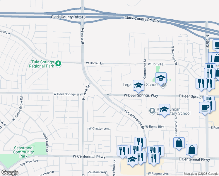 map of restaurants, bars, coffee shops, grocery stores, and more near 6821 Boulder Canyon Street in North Las Vegas