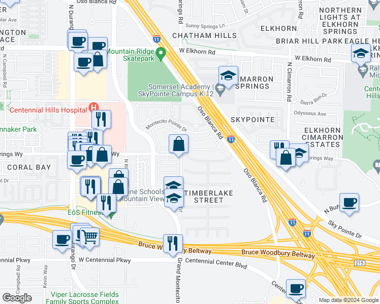 map of restaurants, bars, coffee shops, grocery stores, and more near 8320 West Deer Springs Way in Las Vegas
